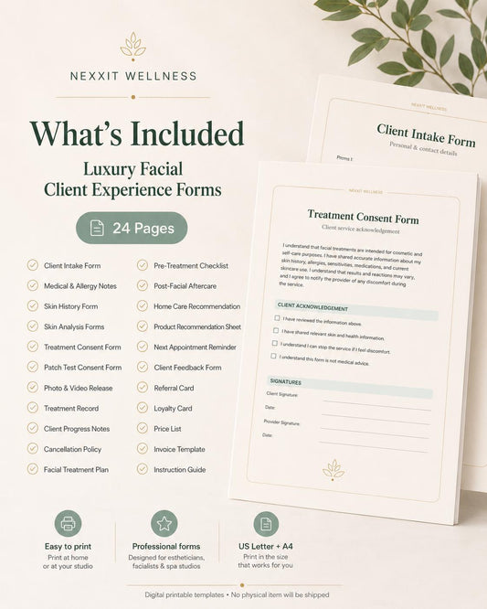 Facial Treatment Forms Printable PDF, Esthetician Intake Form, Skin Analysis Form, Facial Consent Form, Spa Salon Forms Bundle