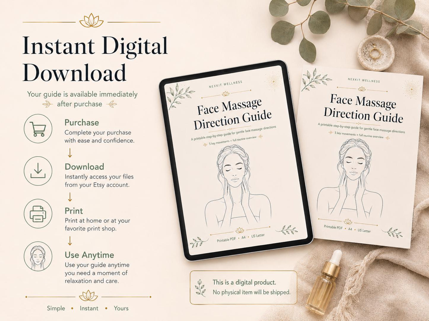 Face Massage Direction Guide Printable, Facial Massage Routine PDF, Step by Step Face Massage Chart, Self Care Beauty Guide