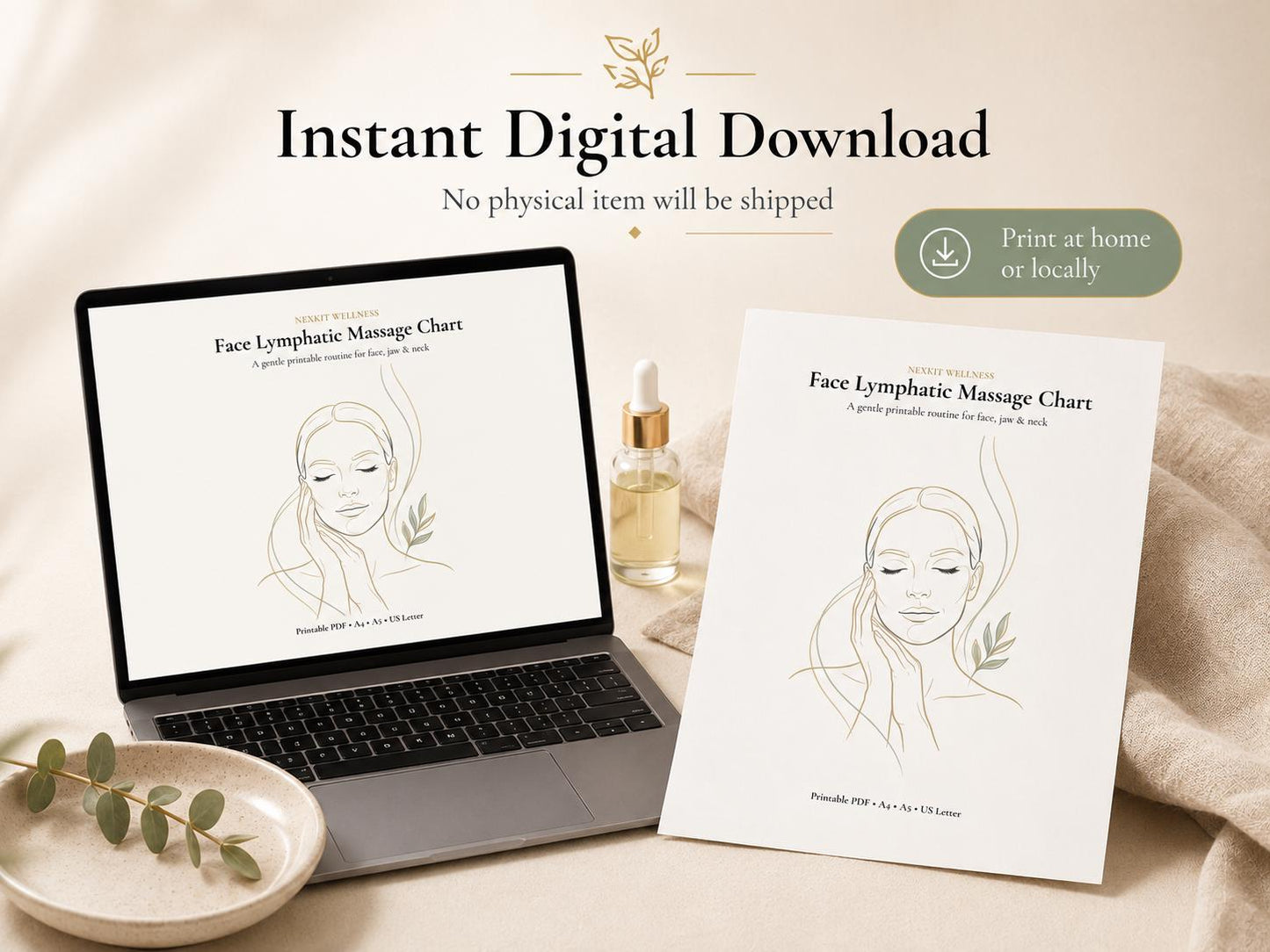Face Lymphatic Massage Chart Printable, Facial Massage Routine, Face Massage Guide, Self Care Wellness Planner, Morning Evening Routine PDF