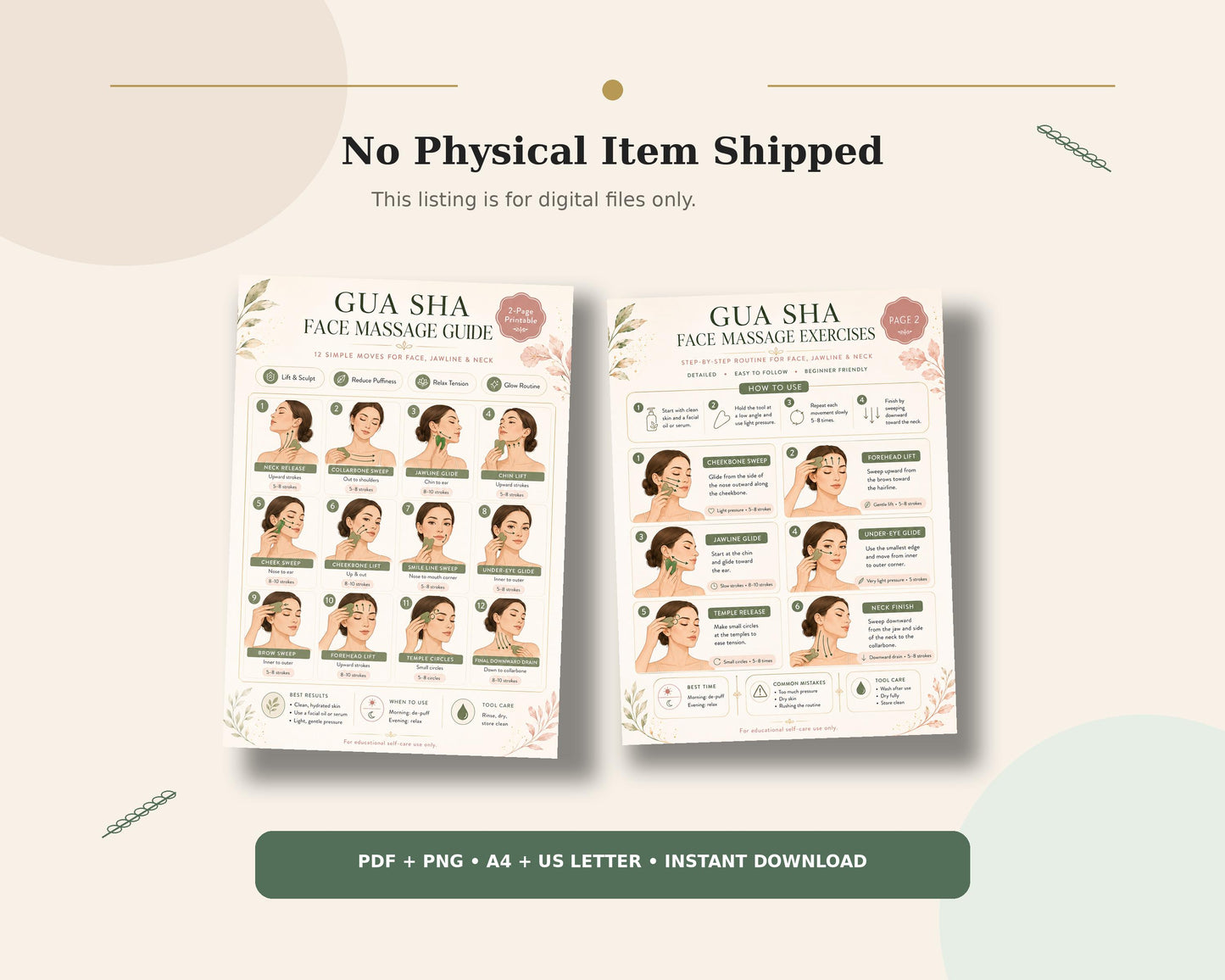 Gua Sha Face Massage Guide Printable, Face Massage Routine Chart, Facial Sculpting PDF, Jawline Neck Gua Sha Poster