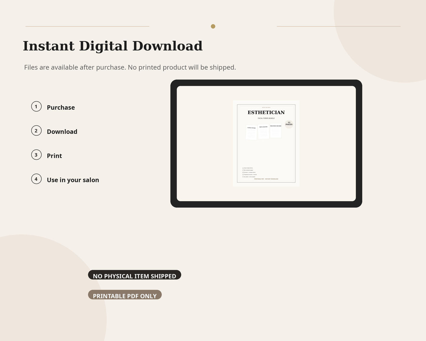 Esthetician Facial Forms Printable PDF, Facial Intake Form, Skin Analysis Form, Consent Form, Beauty Salon Forms Bundle