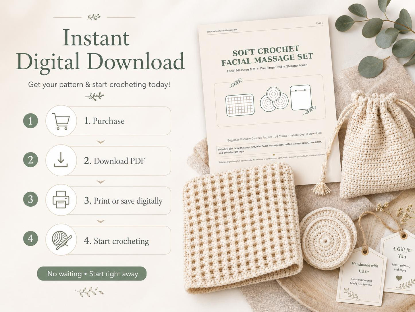 Crochet Facial Massage Mitt Pattern, Soft Face Scrubber Crochet PDF, Skincare Mitt Pattern, Beginner Spa Crochet Gift