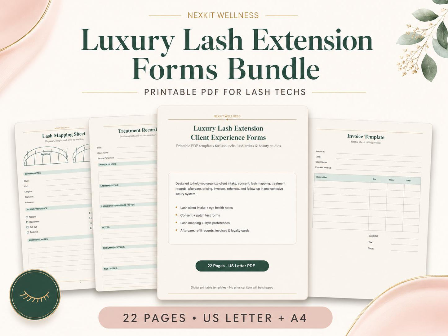Lash Extension Client Forms Printable PDF, Lash Tech Intake Form, Consent Form, Aftercare Card,Lash Mapping Sheet, Beauty Salon Forms Bundle