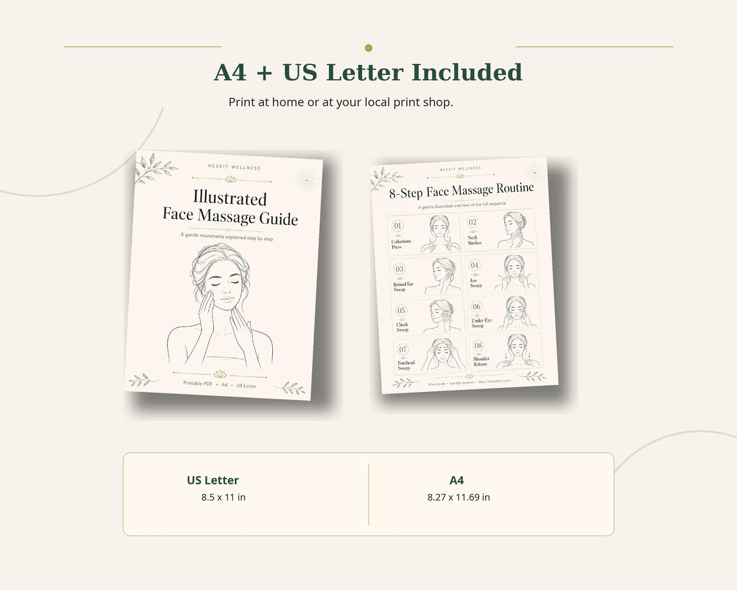 Luxury Illustrated Face Massage Guide Printable PDF, Step by Step Facial Massage Routine,Lymphatic Face Massage Chart,Self Care Beauty Guide