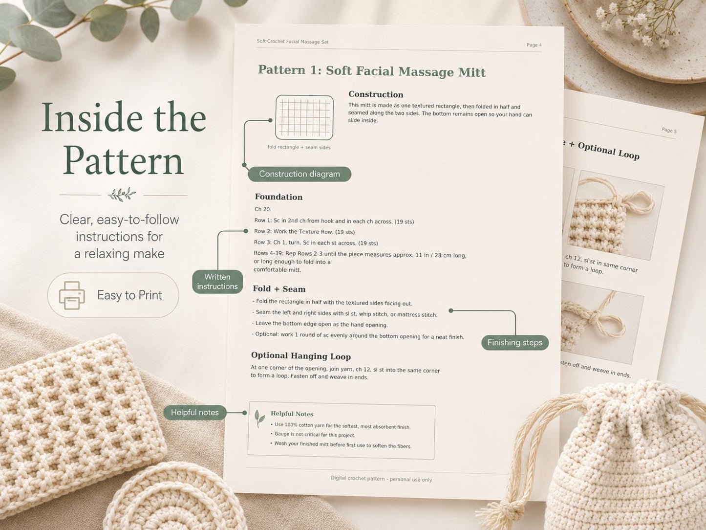 Crochet Facial Massage Mitt Pattern, Soft Face Scrubber Crochet PDF, Skincare Mitt Pattern, Beginner Spa Crochet Gift