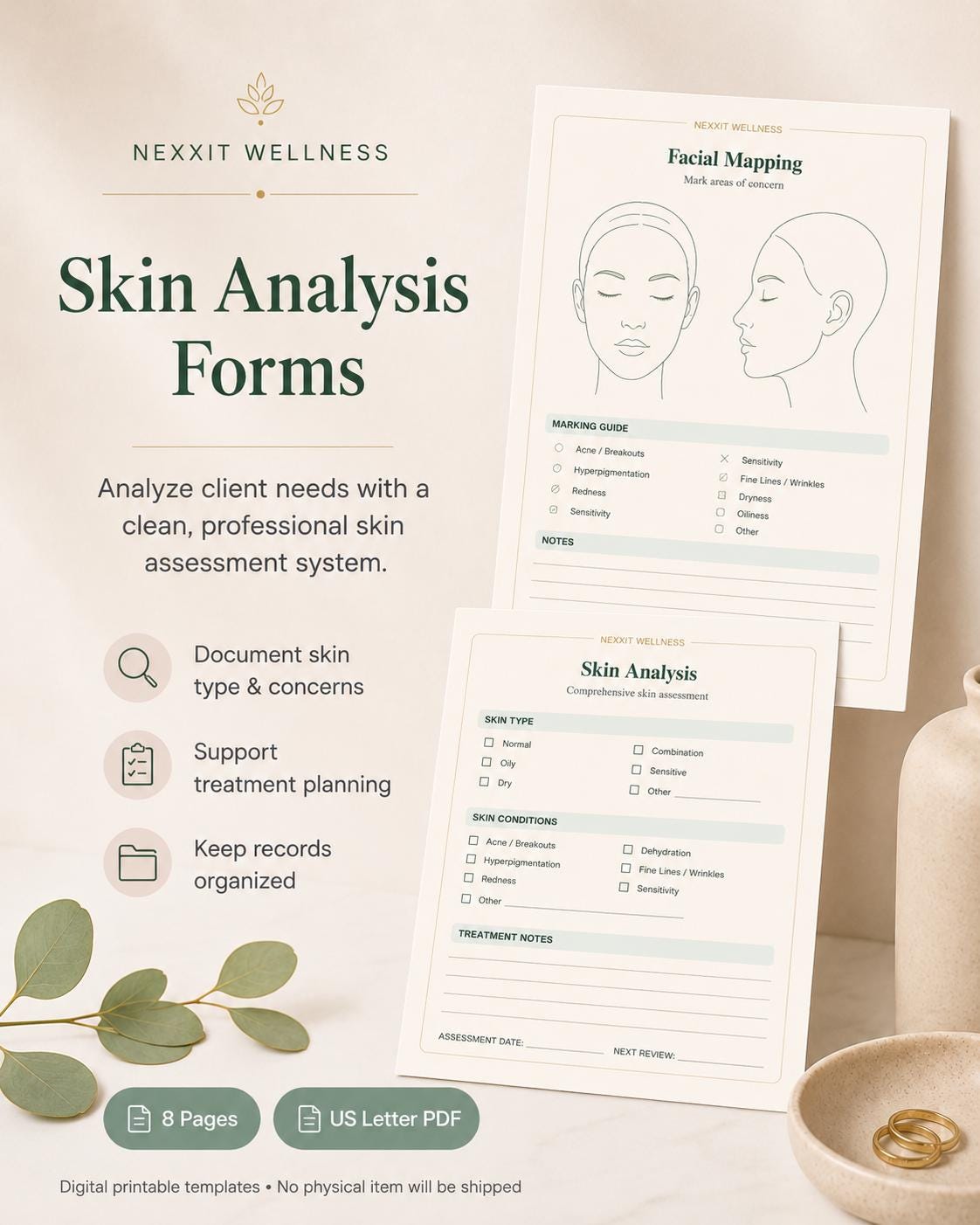Facial Treatment Forms Printable PDF, Esthetician Intake Form, Skin Analysis Form, Facial Consent Form, Spa Salon Forms Bundle