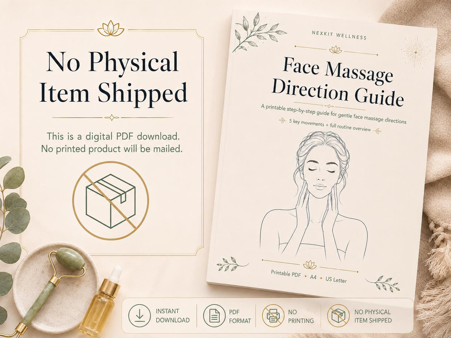 Face Massage Direction Guide Printable, Facial Massage Routine PDF, Step by Step Face Massage Chart, Self Care Beauty Guide