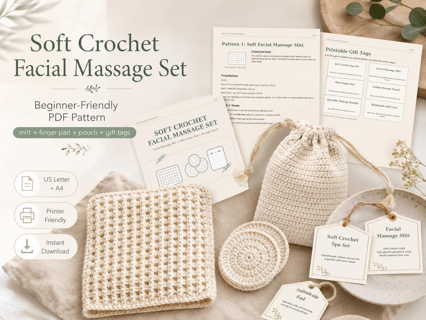 Crochet Facial Massage Mitt Pattern, Soft Face Scrubber Crochet PDF, Skincare Mitt Pattern, Beginner Spa Crochet Gift