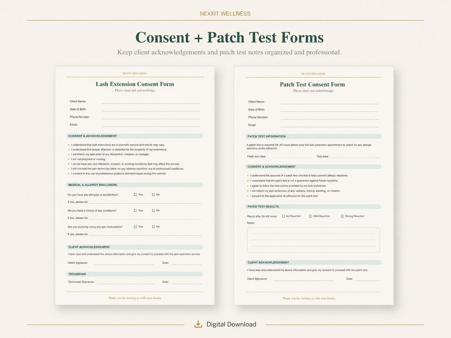 Lash Extension Client Forms Printable PDF, Lash Tech Intake Form, Consent Form, Aftercare Card,Lash Mapping Sheet, Beauty Salon Forms Bundle