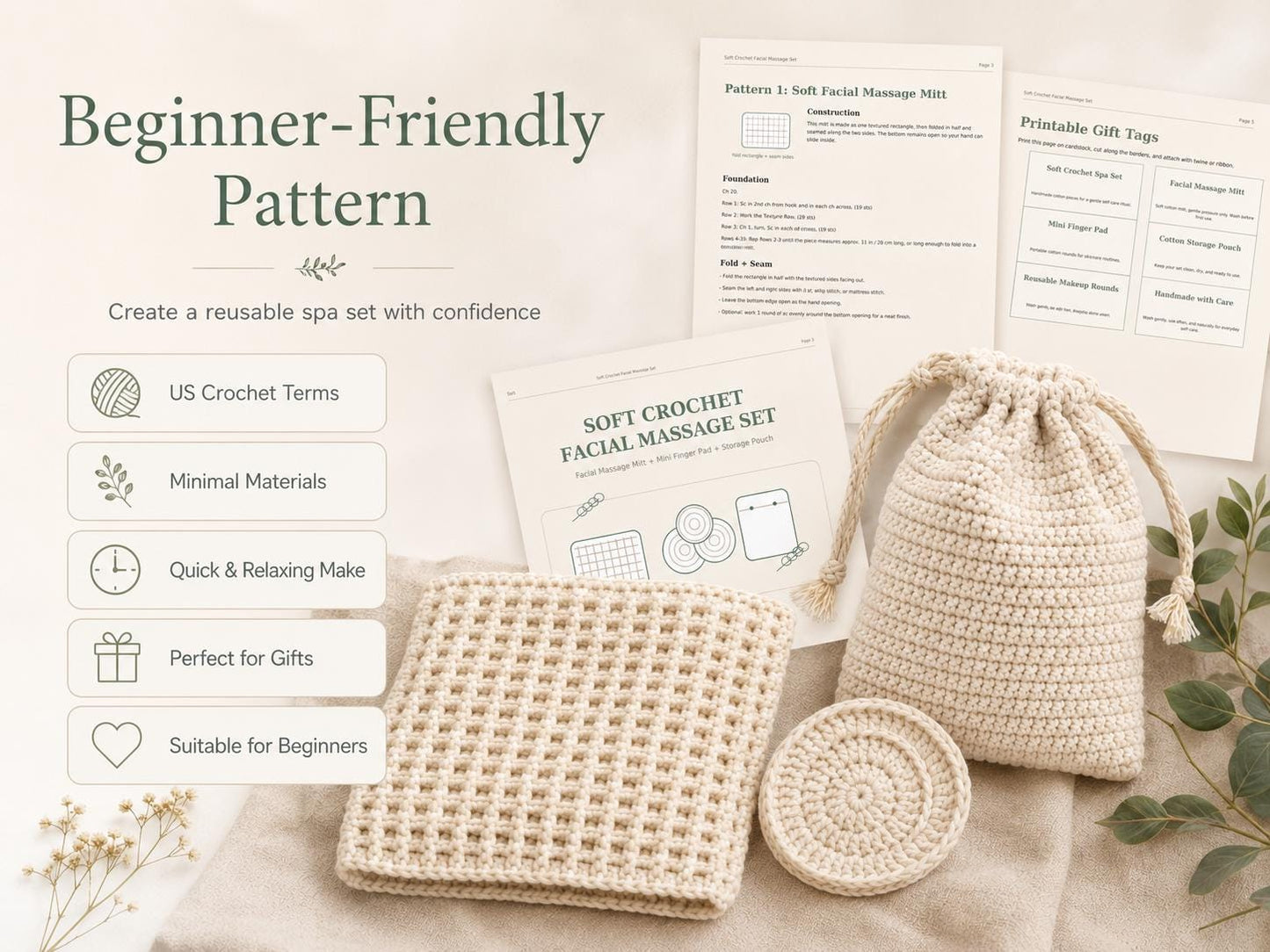 Crochet Facial Massage Mitt Pattern, Soft Face Scrubber Crochet PDF, Skincare Mitt Pattern, Beginner Spa Crochet Gift