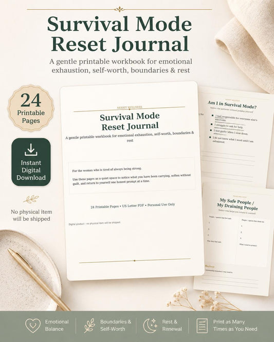 Survival Mode Reset Journal Printable, Emotional Healing Workbook, Self Love Journal,Boundaries Worksheet, Self Worth PDF, Soft Life Planner