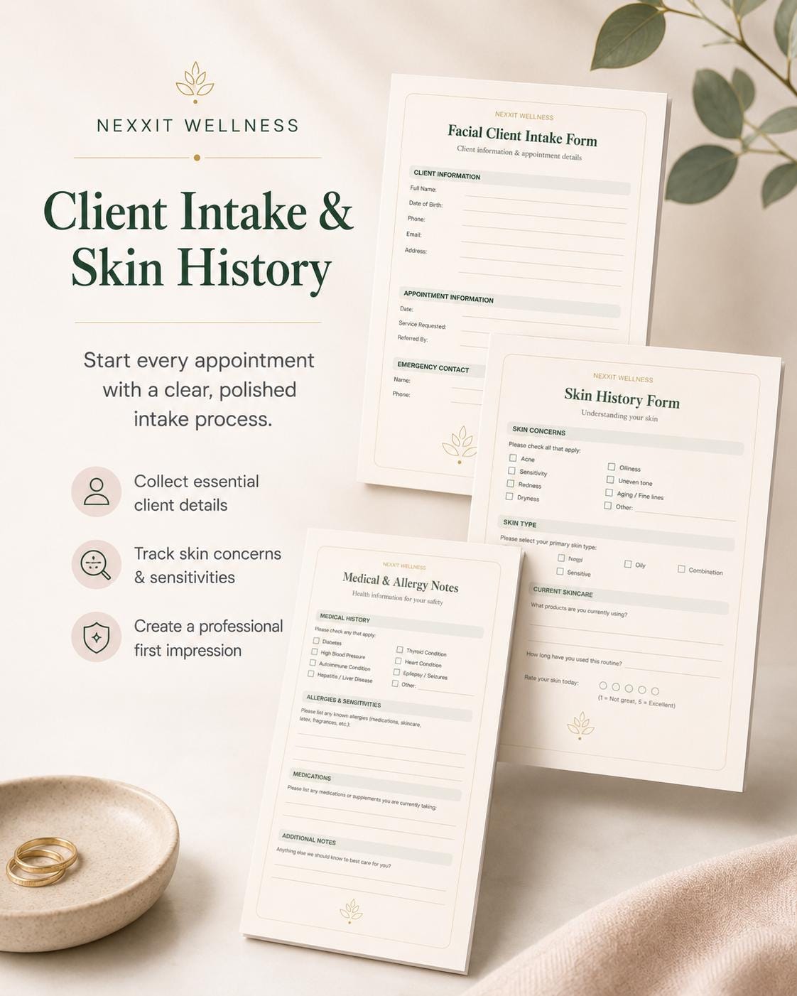 Facial Treatment Forms Printable PDF, Esthetician Intake Form, Skin Analysis Form, Facial Consent Form, Spa Salon Forms Bundle