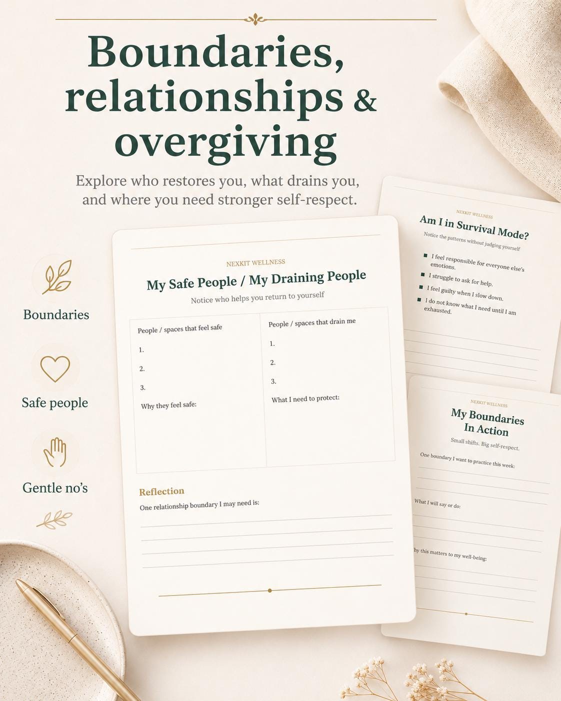 Survival Mode Reset Journal Printable, Emotional Healing Workbook, Self Love Journal,Boundaries Worksheet, Self Worth PDF, Soft Life Planner