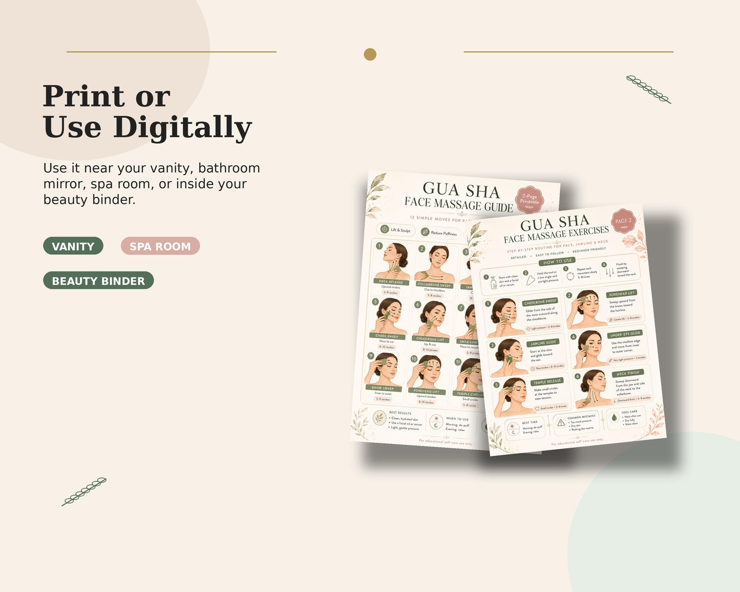 Gua Sha Face Massage Guide Printable, Face Massage Routine Chart, Facial Sculpting PDF, Jawline Neck Gua Sha Poster