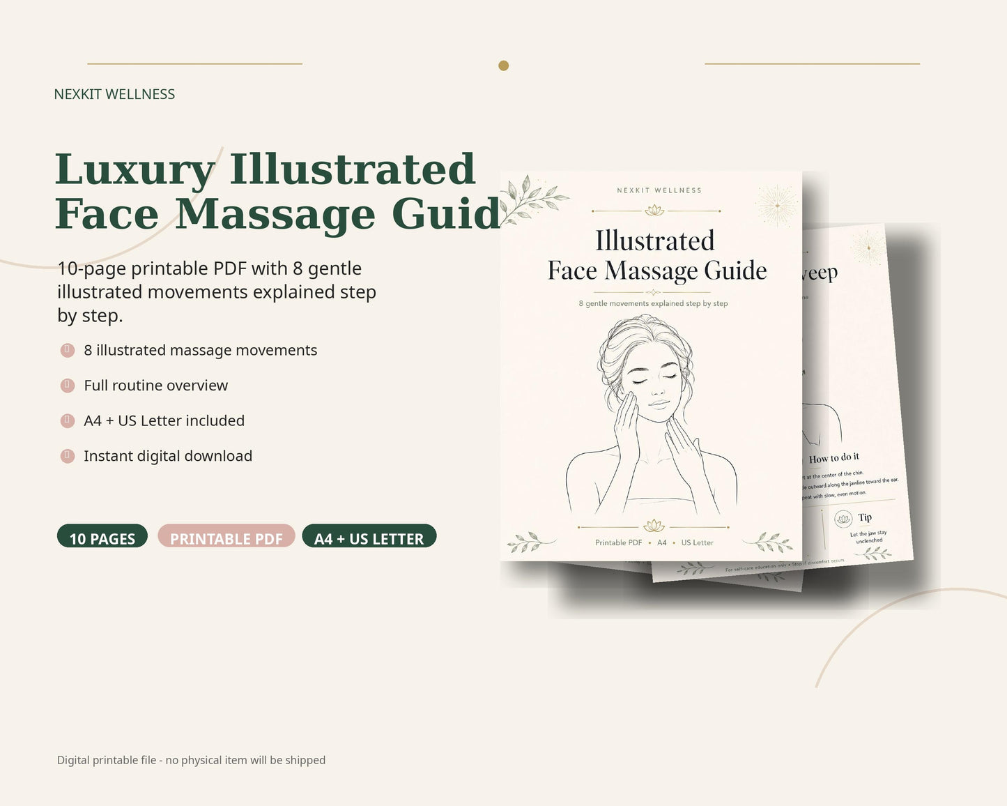 Luxury Illustrated Face Massage Guide Printable PDF, Step by Step Facial Massage Routine,Lymphatic Face Massage Chart,Self Care Beauty Guide