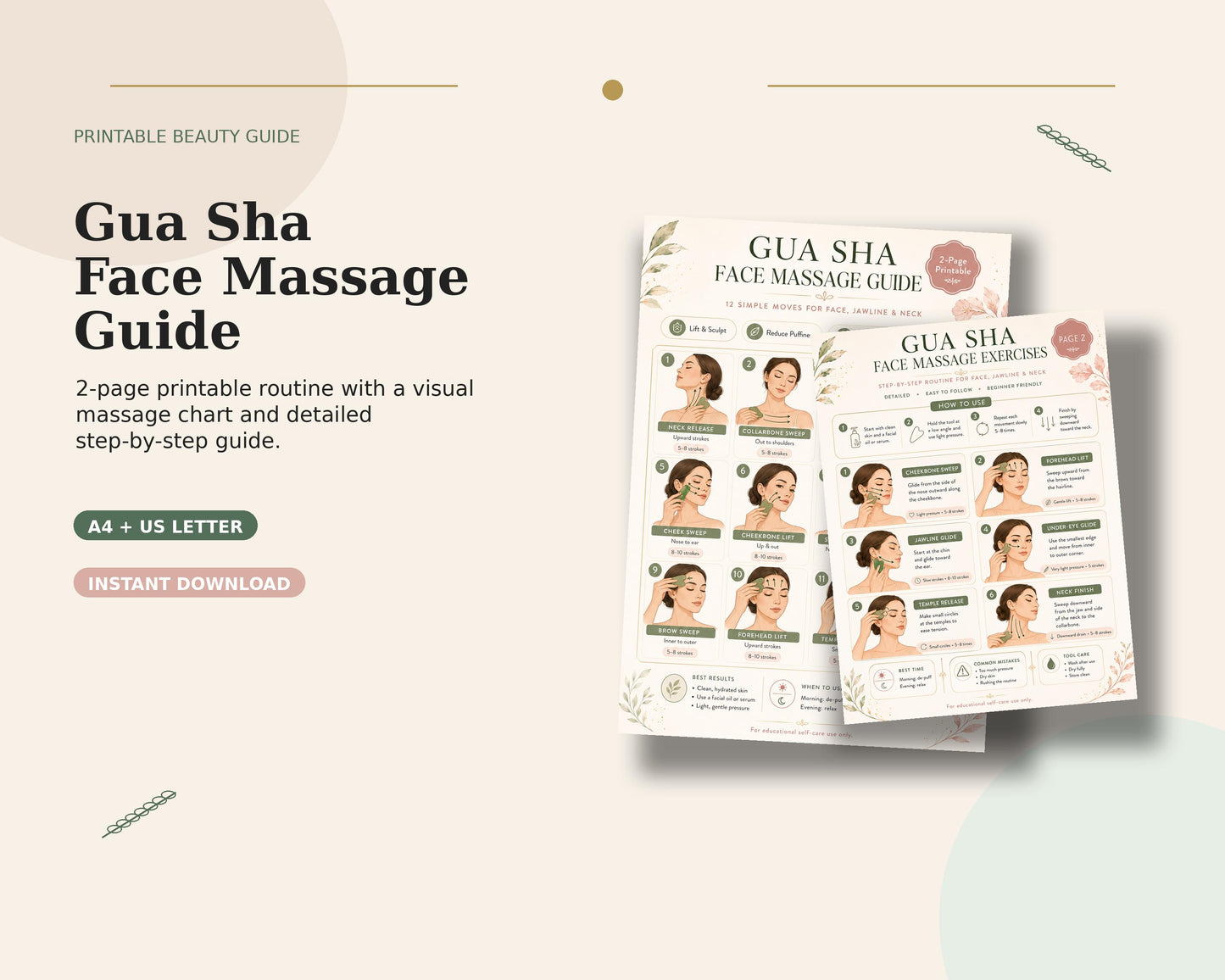 Gua Sha Face Massage Guide Printable, Face Massage Routine Chart, Facial Sculpting PDF, Jawline Neck Gua Sha Poster