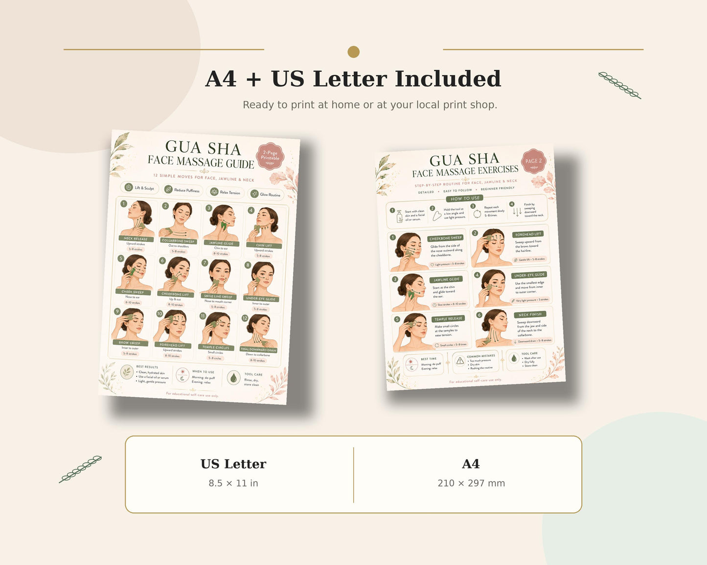 Gua Sha Face Massage Guide Printable, Face Massage Routine Chart, Facial Sculpting PDF, Jawline Neck Gua Sha Poster