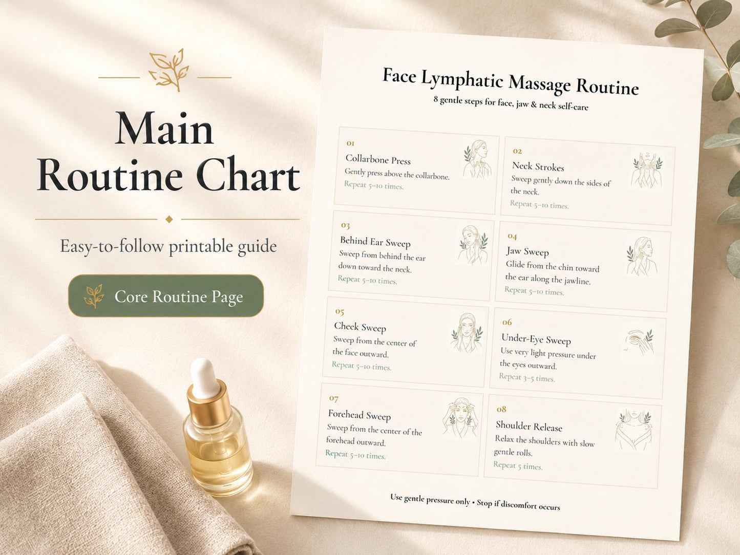 Face Lymphatic Massage Chart Printable, Facial Massage Routine, Face Massage Guide, Self Care Wellness Planner, Morning Evening Routine PDF