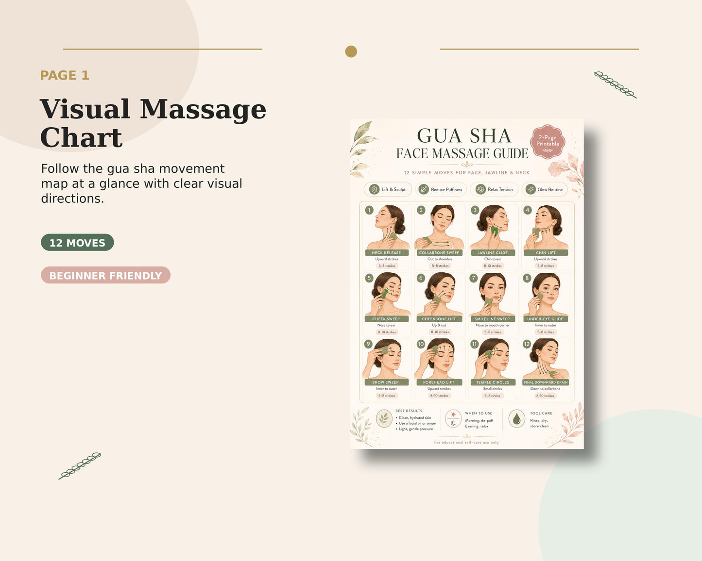 Gua Sha Face Massage Guide Printable, Face Massage Routine Chart, Facial Sculpting PDF, Jawline Neck Gua Sha Poster