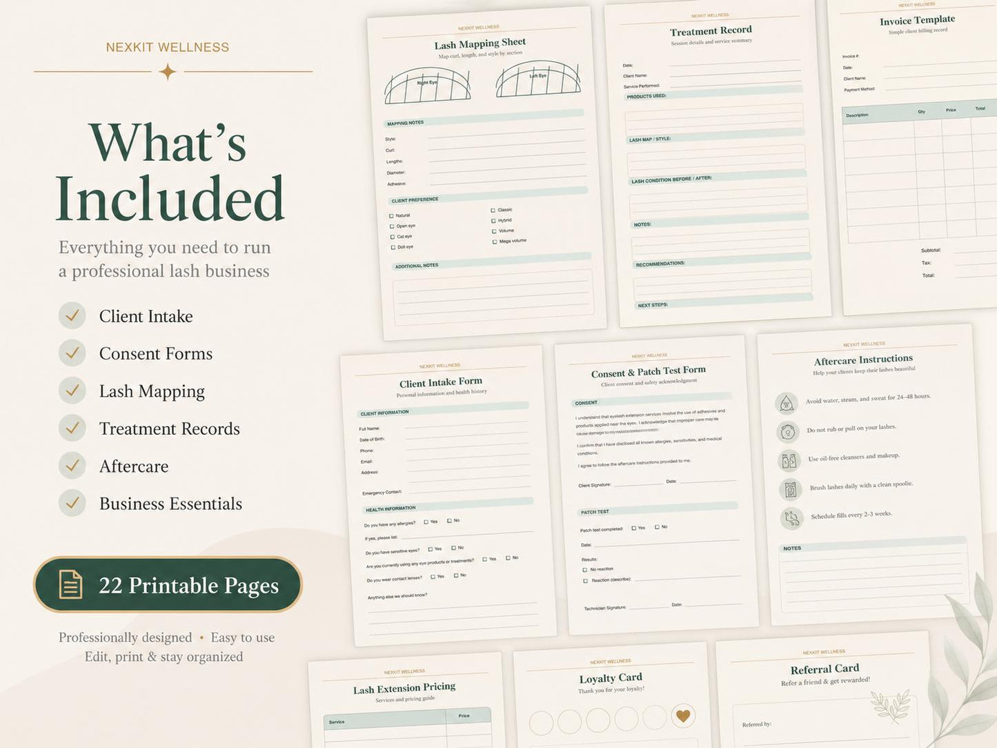 Lash Extension Client Forms Printable PDF, Lash Tech Intake Form, Consent Form, Aftercare Card,Lash Mapping Sheet, Beauty Salon Forms Bundle