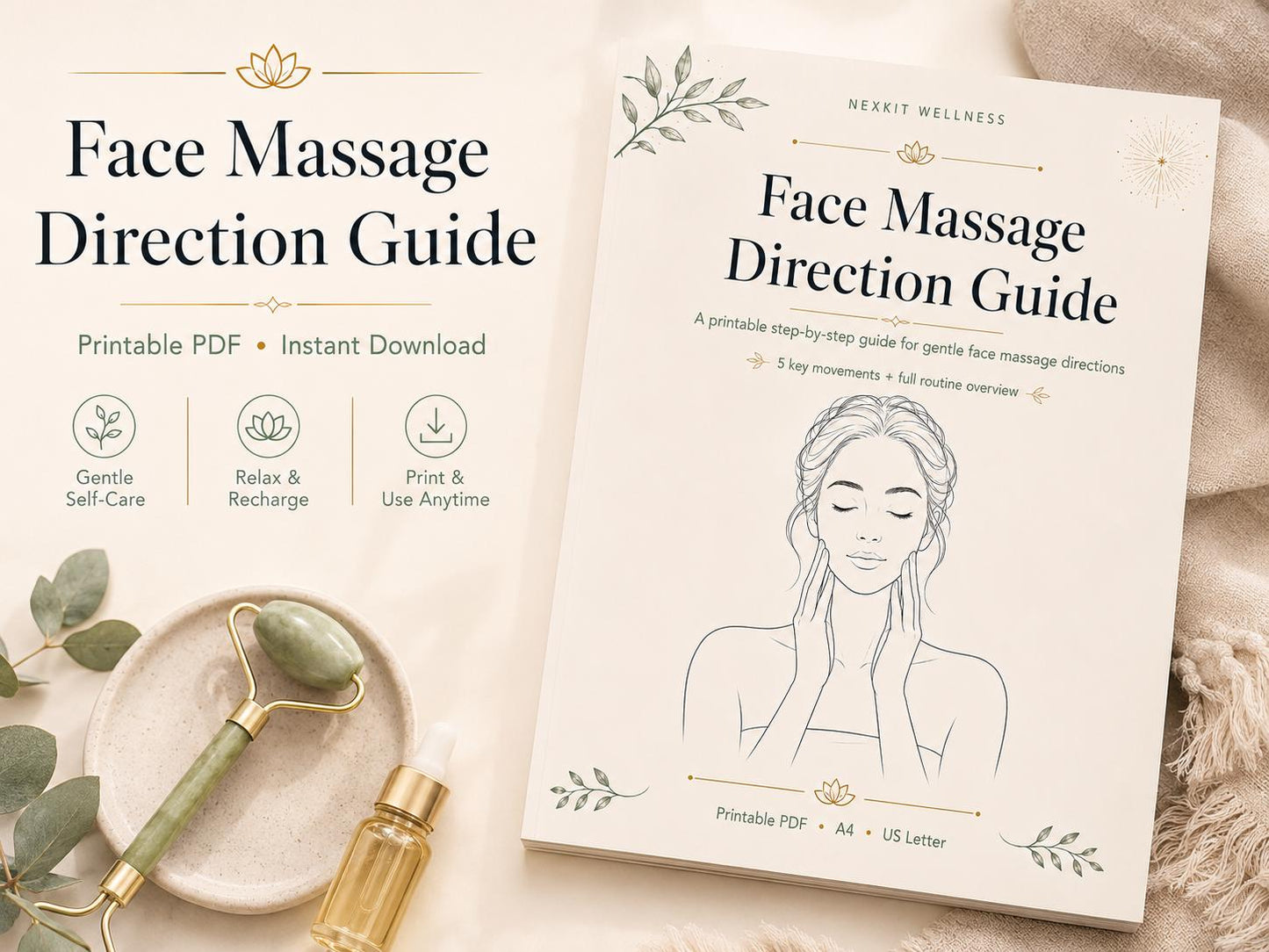 Face Massage Direction Guide Printable, Facial Massage Routine PDF, Step by Step Face Massage Chart, Self Care Beauty Guide