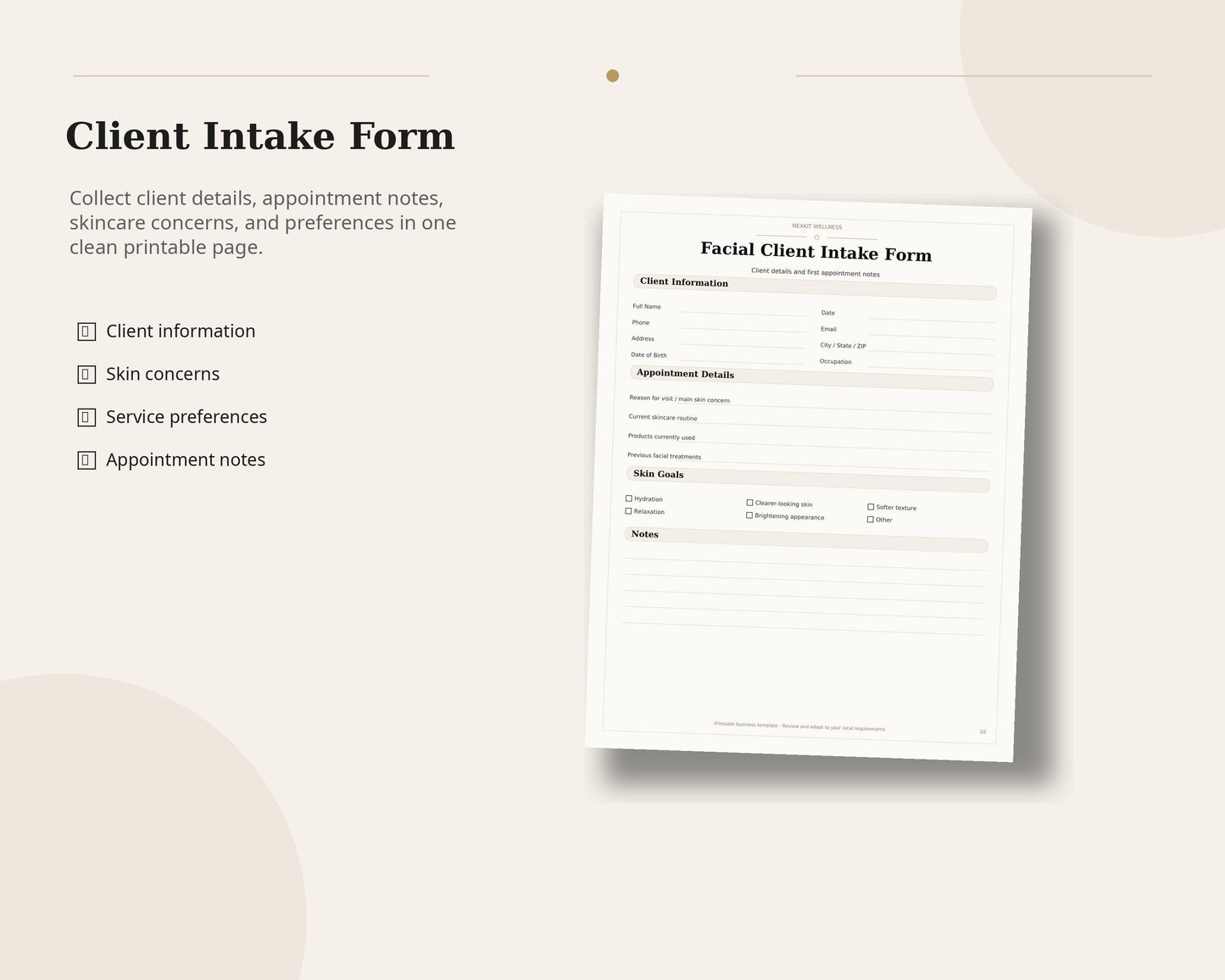 Esthetician Facial Forms Printable PDF, Facial Intake Form, Skin Analysis Form, Consent Form, Beauty Salon Forms Bundle