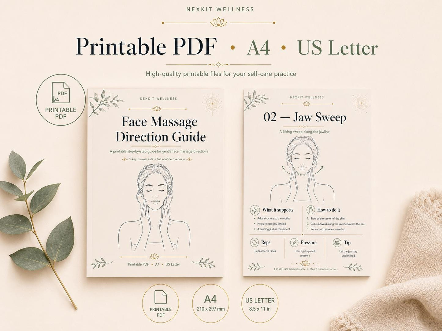 Face Massage Direction Guide Printable, Facial Massage Routine PDF, Step by Step Face Massage Chart, Self Care Beauty Guide