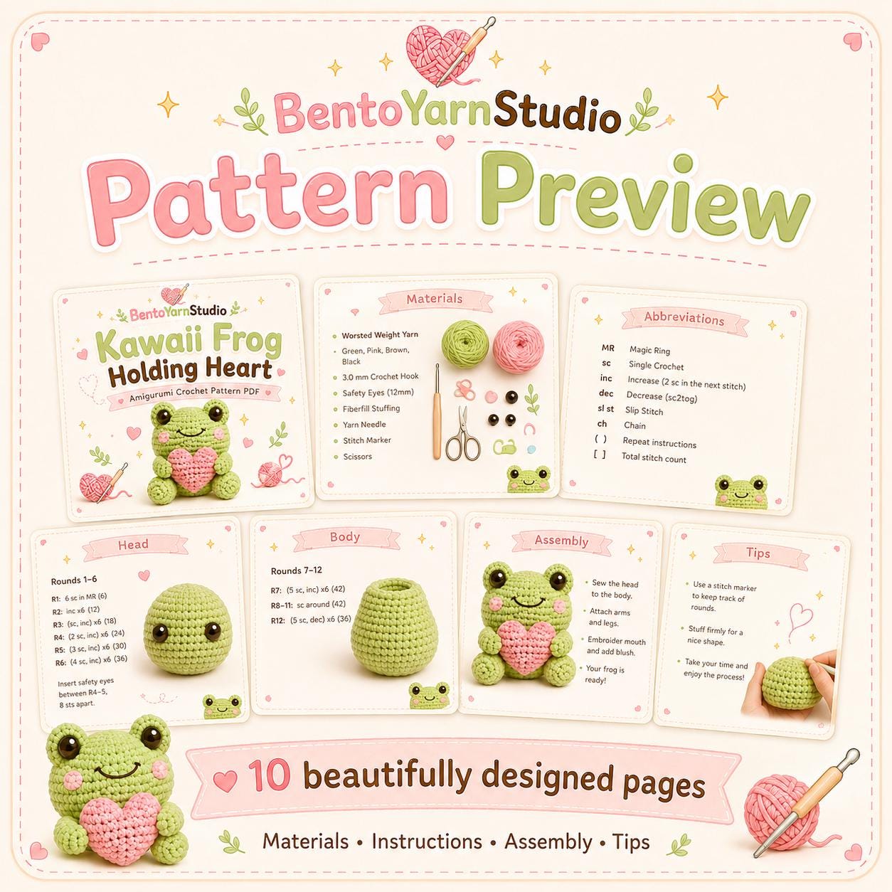 Amigurumi Frog Crochet PDF, Amigurumi Frog Holding Heart, Beginner Friendly Animal Crochet Pattern, Cute Plush Toy Pattern