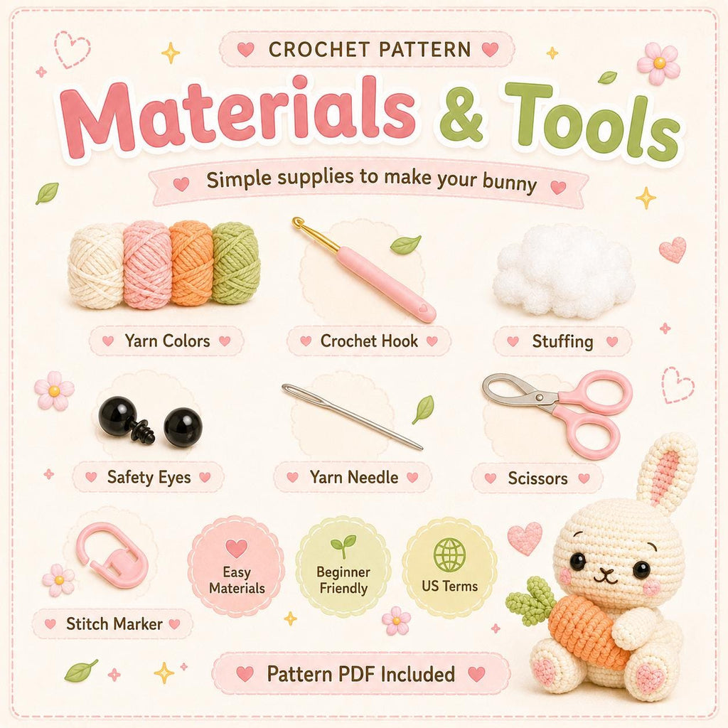 Amigurumi Kawaii Plush Toy, Amigurumi Bunny Holding Carrot, Beginner Rabbit Crochet Pattern, Instant Download
