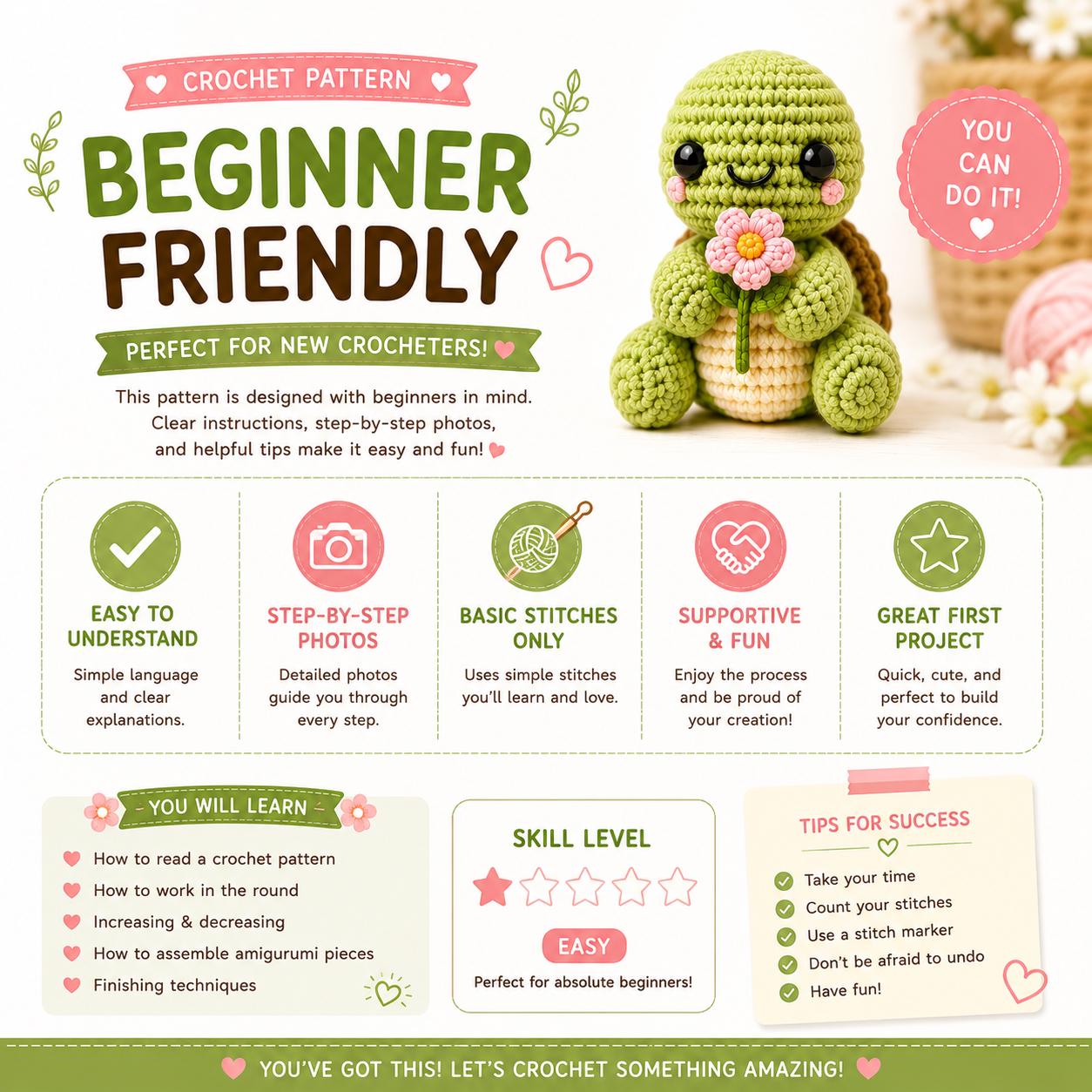 Kawaii Turtle Crochet Pattern PDF, Amigurumi Turtle Pattern, Cute Crochet Plushie Pattern, Beginner Friendly PDF, Instant Download