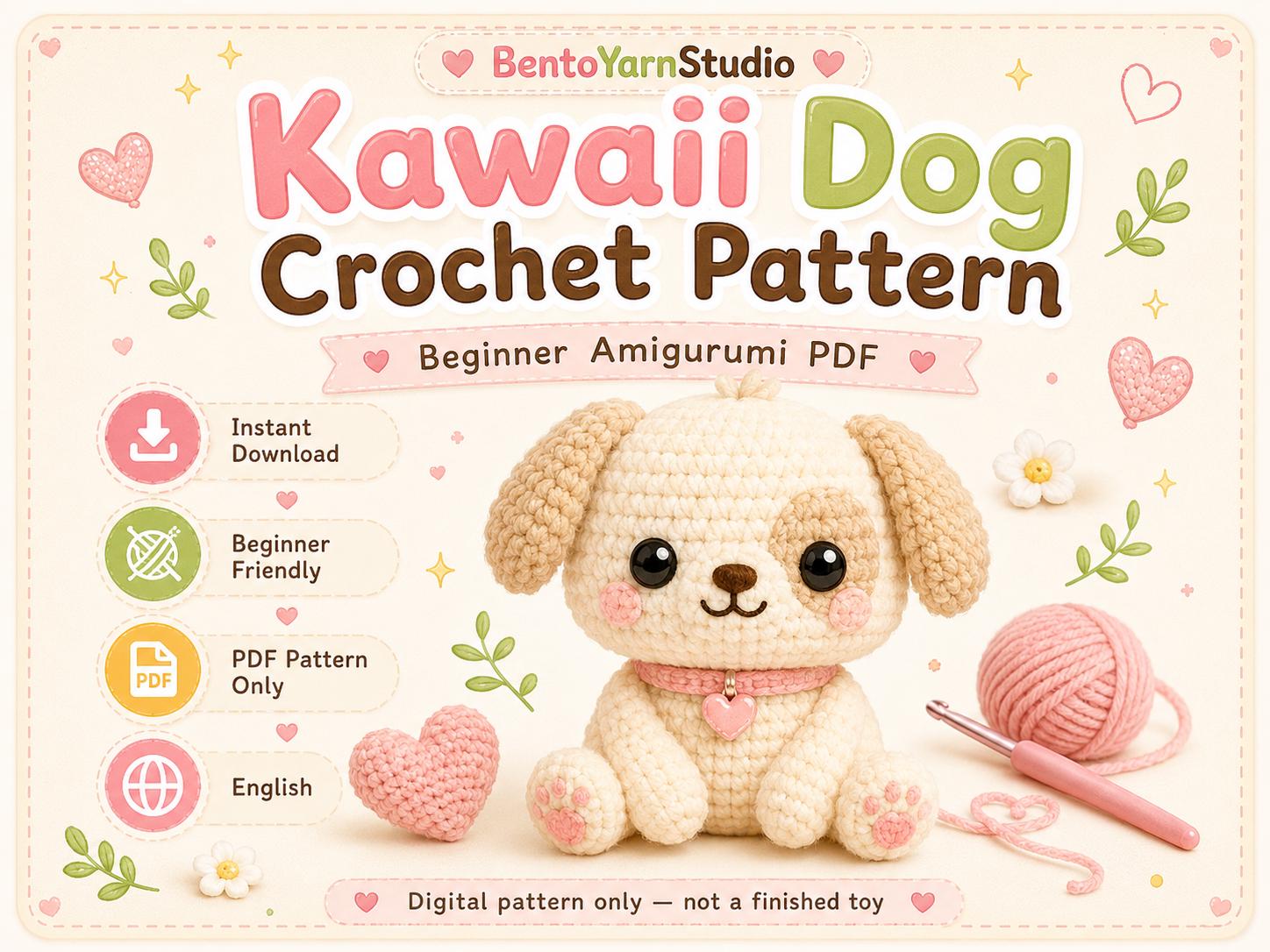 Kawaii Dog Crochet Pattern PDF, Beginner Amigurumi Puppy Pattern, Cute Dog Crochet Tutorial, Instant Download English PDF