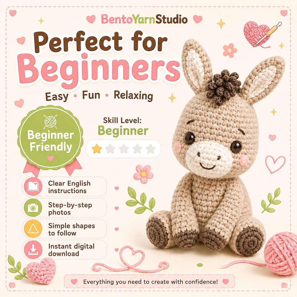 Kawaii Donkey Crochet Pattern PDF, Beginner Amigurumi Donkey Pattern, Cute Crochet Toy Pattern, English Digital Download, 10 Pages