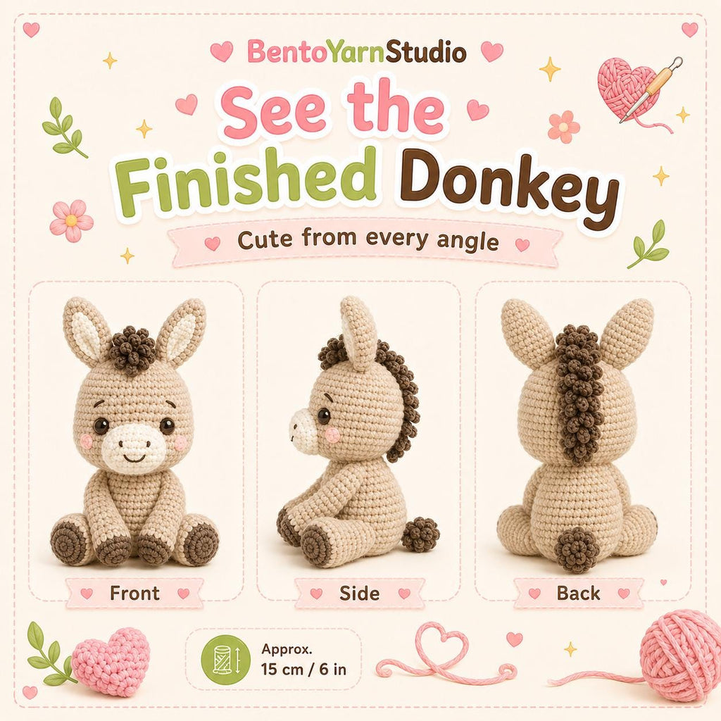 Kawaii Donkey Crochet Pattern PDF, Beginner Amigurumi Donkey Pattern, Cute Crochet Toy Pattern, English Digital Download, 10 Pages