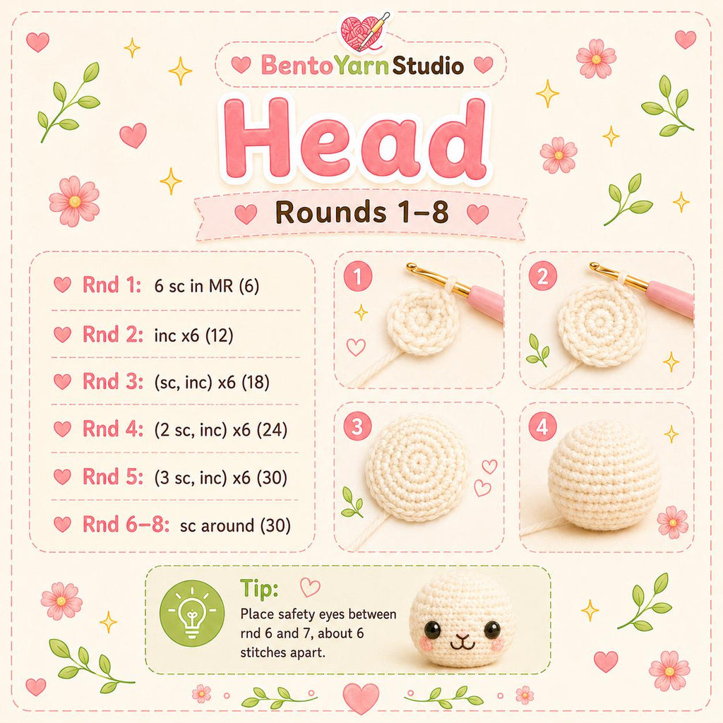 Kawaii Sheep Crochet Pattern PDF, Beginner Amigurumi Lamb Pattern, Cute Plush Sheep Tutorial, English US Terms, Instant Download
