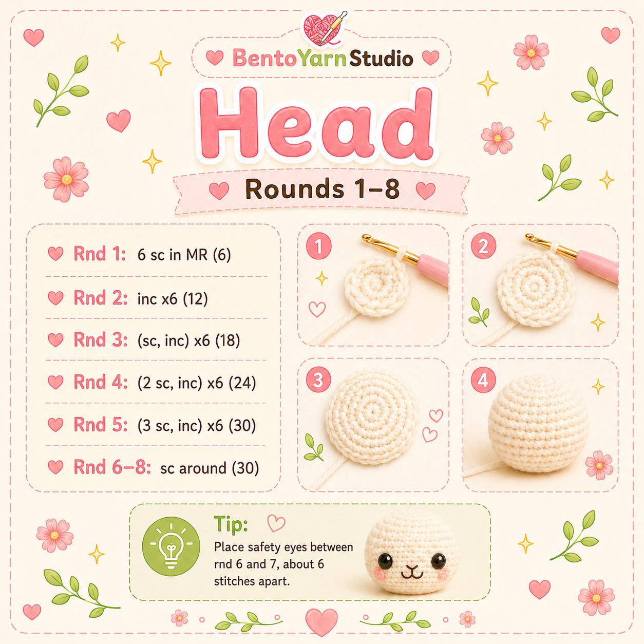 Kawaii Sheep Crochet Pattern PDF, Beginner Amigurumi Lamb Pattern, Cute Plush Sheep Tutorial, English US Terms, Instant Download