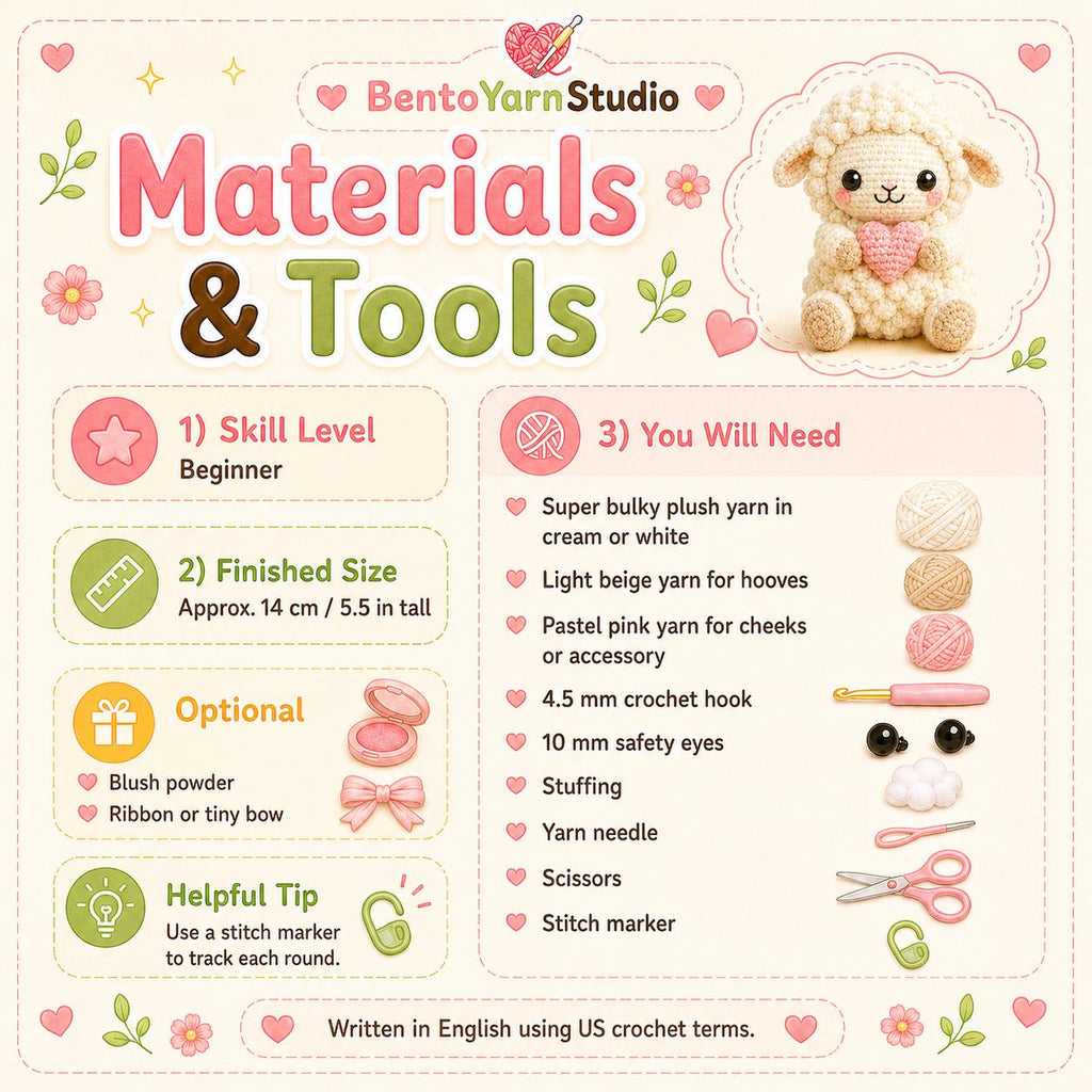 Kawaii Sheep Crochet Pattern PDF, Beginner Amigurumi Lamb Pattern, Cute Plush Sheep Tutorial, English US Terms, Instant Download