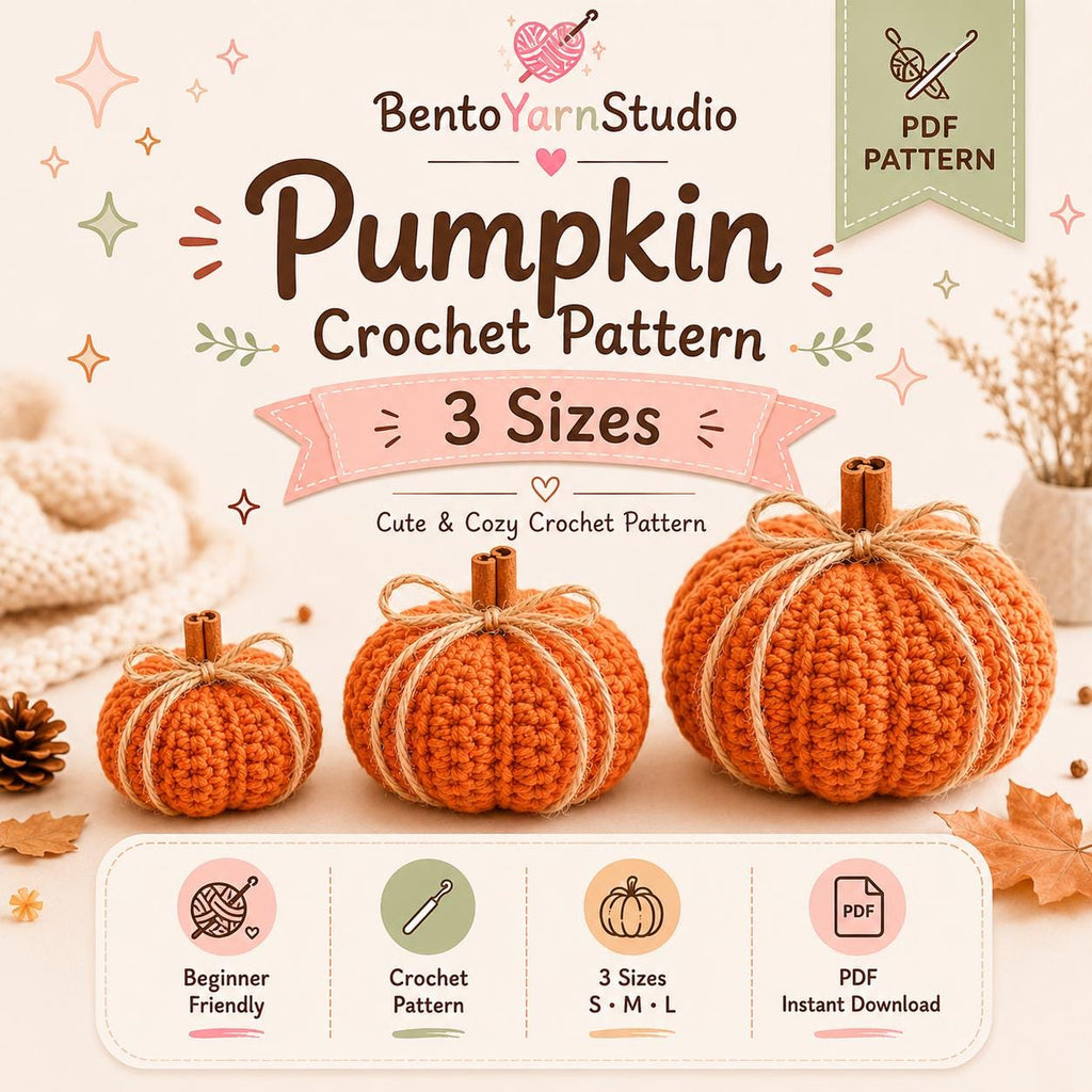 Pumpkin Crochet Pattern PDF, 3 Sizes, Beginner Friendly Fall Crochet Decor, Halloween Pumpkin Pattern, Instant Download