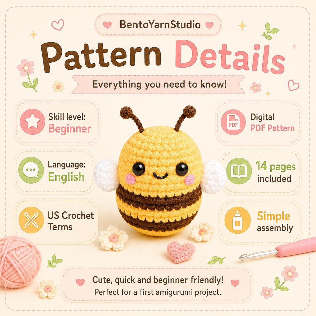 Cute Amigurumi Honey Bee Crochet Pattern, No-Sew Amigurumi Bee, Beginner Crochet Pattern | Digital Download
