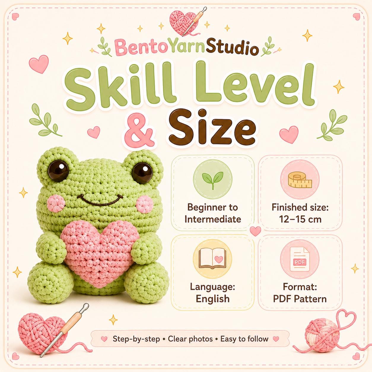Amigurumi Frog Crochet PDF, Amigurumi Frog Holding Heart, Beginner Friendly Animal Crochet Pattern, Cute Plush Toy Pattern