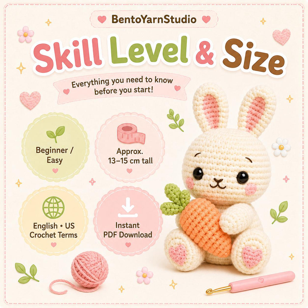 Amigurumi Kawaii Plush Toy, Amigurumi Bunny Holding Carrot, Beginner Rabbit Crochet Pattern, Instant Download
