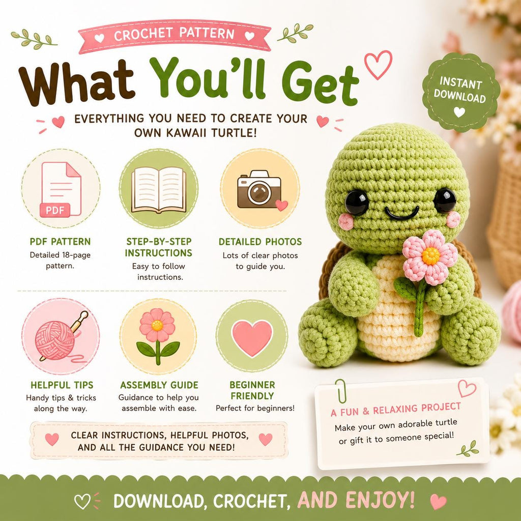 Kawaii Turtle Crochet Pattern PDF, Amigurumi Turtle Pattern, Cute Crochet Plushie Pattern, Beginner Friendly PDF, Instant Download