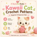 Kawaii Cat Crochet Pattern PDF, Beginner Amigurumi Cat Holding Yarn, Cute Mini Plushie Pattern, Instant Download, English US Terms